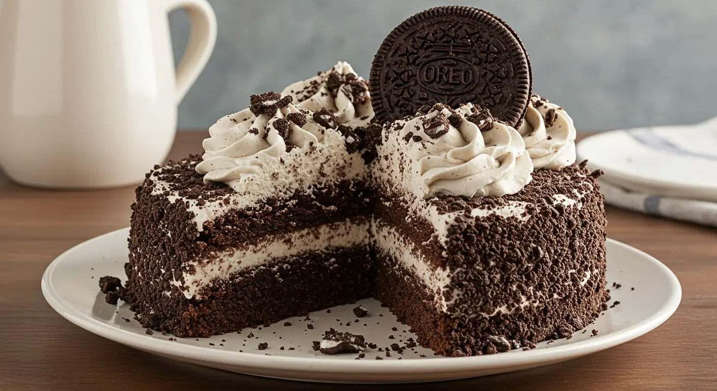 A delicious Oreo Dirt Cake layered with crushed Oreos, creamy pudding, and topped with gummy worms, perfect for a fun dessert.